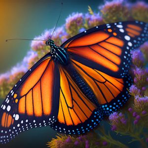 Monarch butterfly over flowers