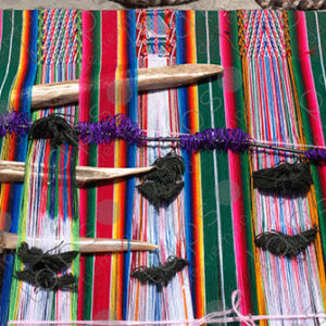 Lama bones on colorful loom