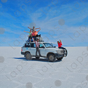 Uyuni Salar group of Tourists in a Jeep
