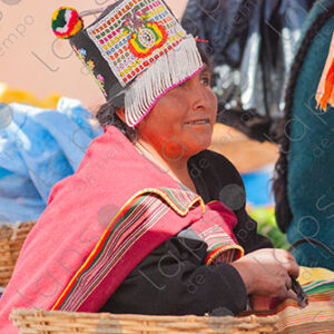 Woman with typical hat and acsu, Tarabuco Market, Bolivia