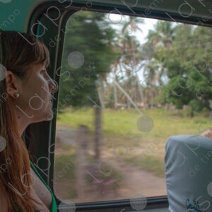 Tourist looking out of the bus window