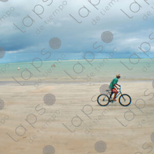 Boy riding a bicycle in the sand