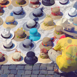 Hat sales on the cobblestone streets, Rome, Italy