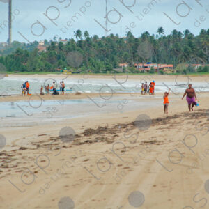 Landscape of people shopping on the seashore