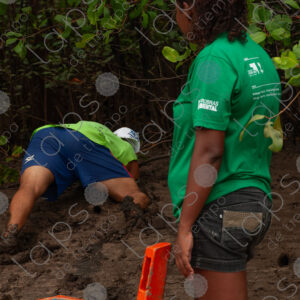 Man in the mud looking for crabs