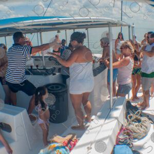 Party on a yacht, with crew and tourists