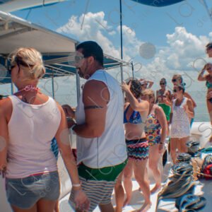 Party on a yacht, with crew and tourists