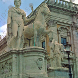 Statue of Castor at the Cordonata stairs in Rome, ItalyI