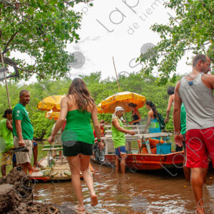 Tourists on a raft in the river