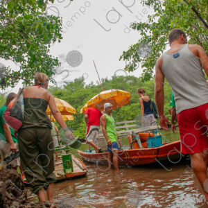 Tourists on a raft in the river