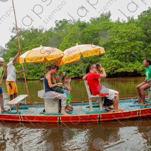 Tourists on a raft in the river