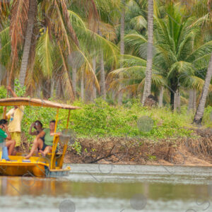 Tourists on a raft in the river