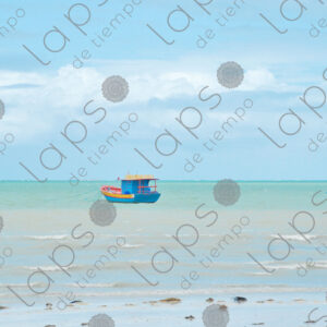 Turquoise sea two fishing boats floating