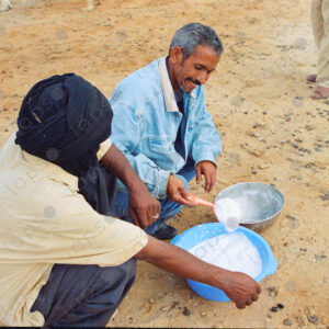 Camel breeders filter milk in Dakhla, Morocco