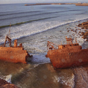 Ship Broken in Half Abandoned on the Coast of Morocco
