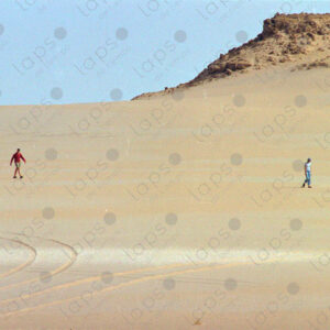 Western Sahara Desert, two people in the middle of the desert